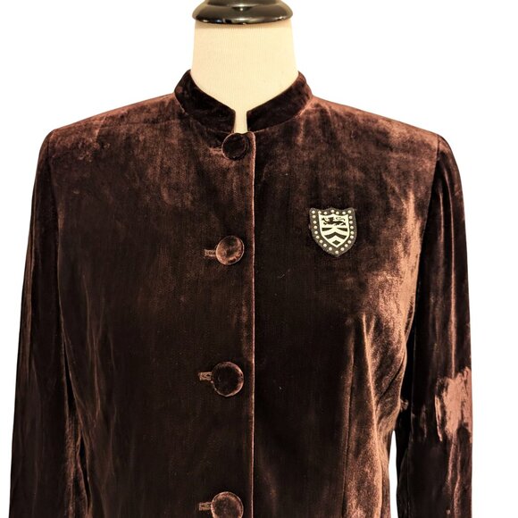 Vintage Ann Taylor Size 8 Brown Velvet 5 Button Pockets Lined Blazer Jacket - Picture 5 of 10
